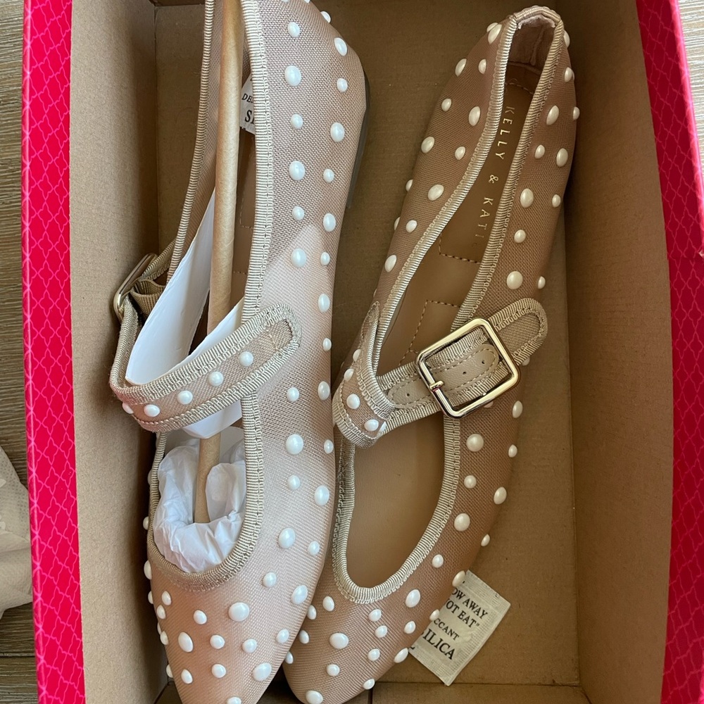 Kelly & Katie Mesh Pearl Flats with Buckle